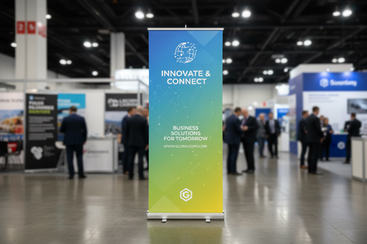 a banner at a trade show