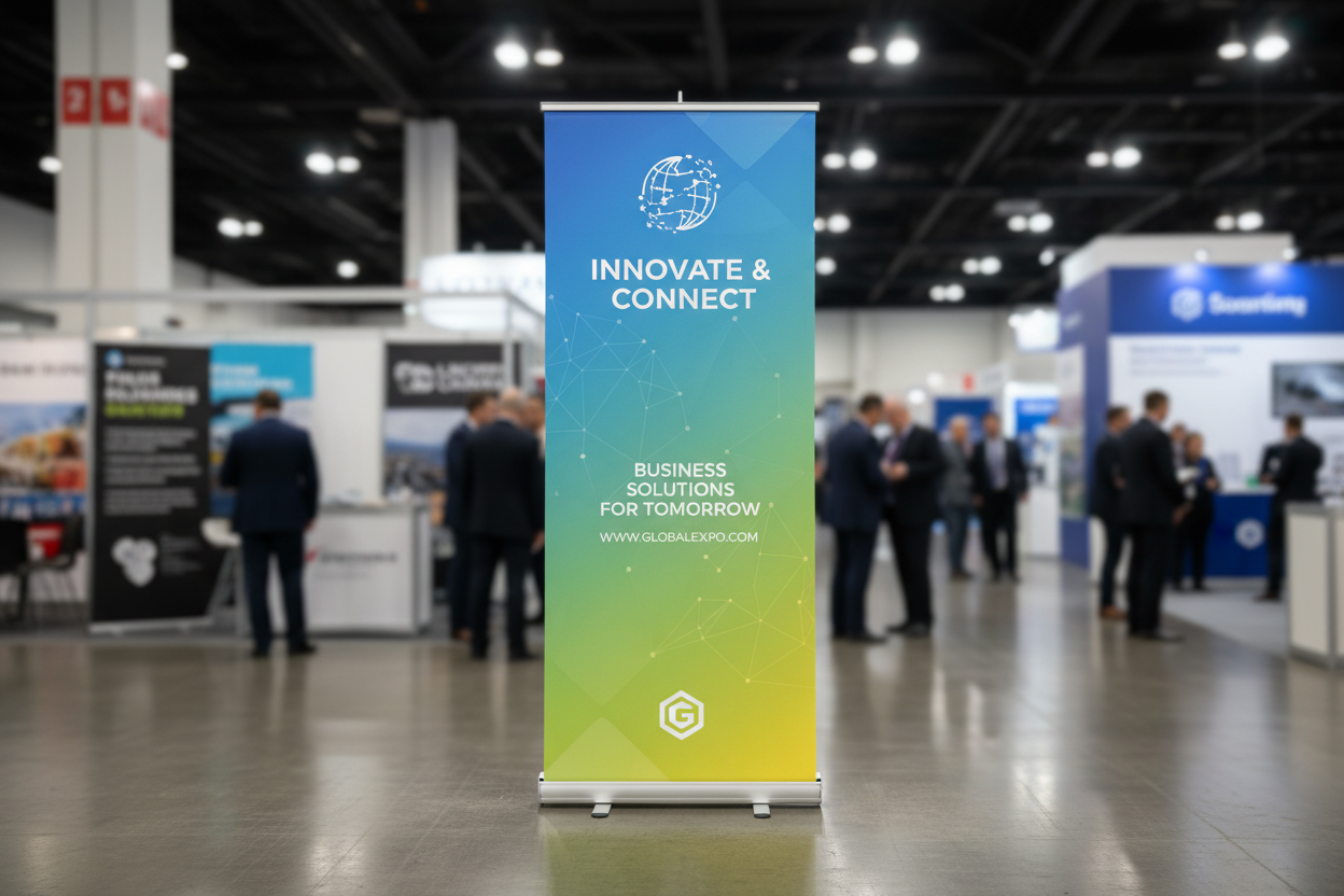 a banner at a trade show